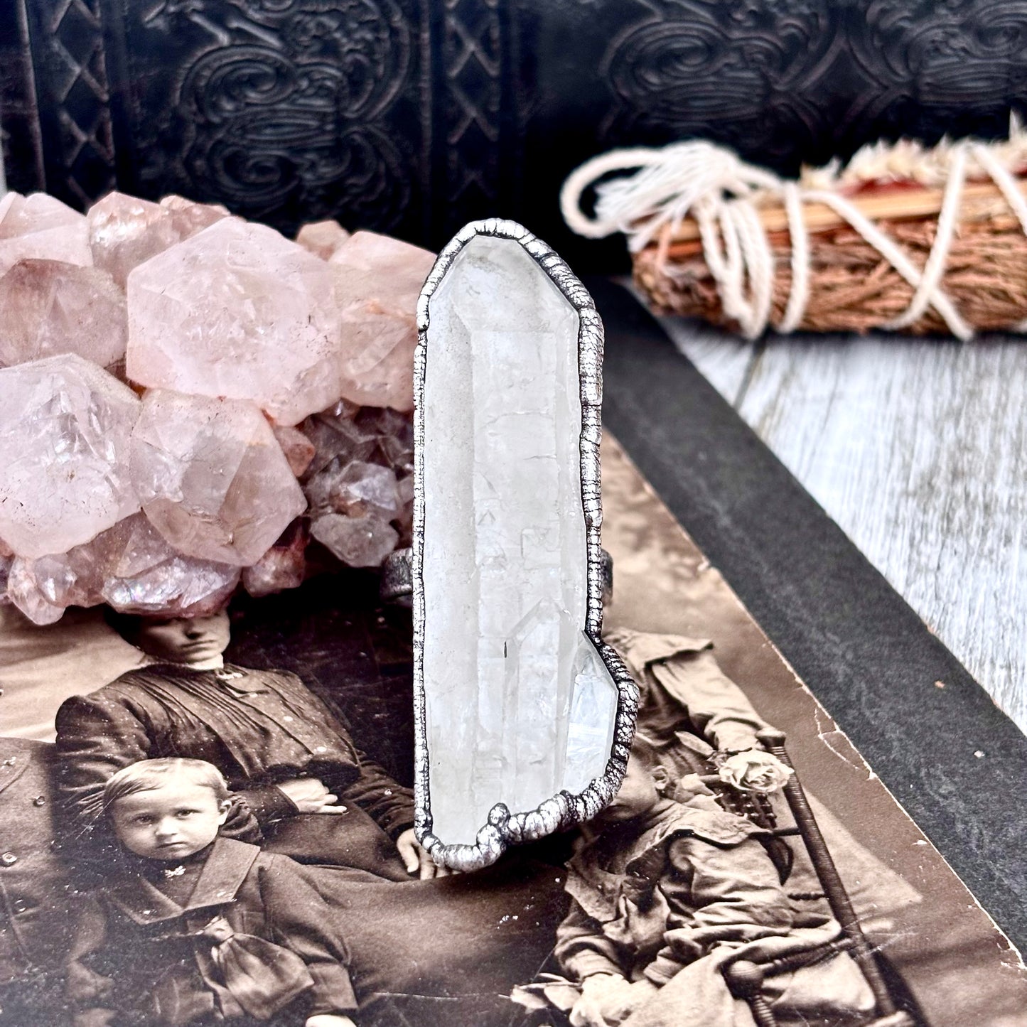 Raw Clear Quartz Crystal Ring Set in Fine Silver Size 8.5 / Foxlark Collection - One of a Kind