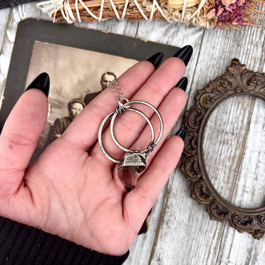 Raw Smoky Quartz Crystal Necklace in Fine Silver / Foxlark Collection - One of a Kind