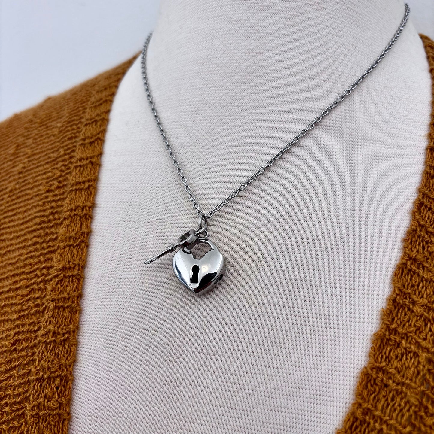Heart Lock and Key Urn Pendant Necklace - Stainless Steel / Cremation Jewelry