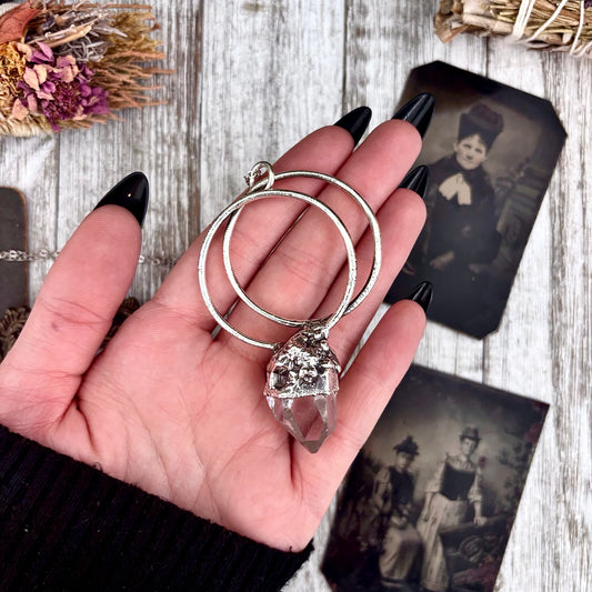 Big Raw Clear Quartz Crystal Necklace in Fine Silver / Foxlark Collection - One of a Kind