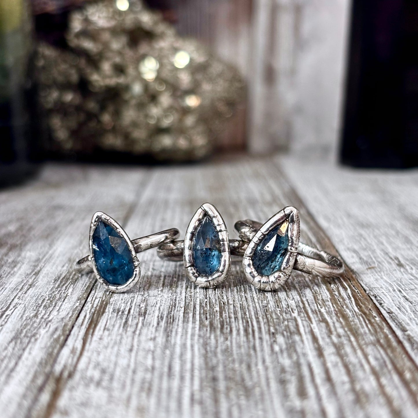 Blue Kyanite Teardrop Ring Fine Silver Small Faceted Stone Ring Size 5 6 7 8 9 10 11 / Foxlark Collection