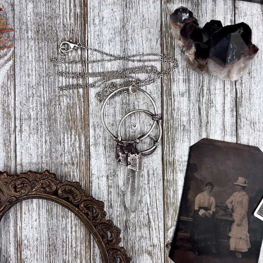 Big Raw Clear Quartz Crystal Necklace in Fine Silver / Foxlark Collection - One of a Kind
