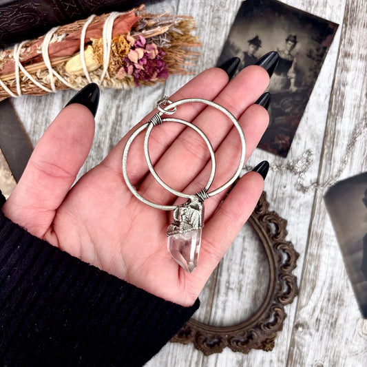 Big Raw Clear Quartz Crystal Necklace in Fine Silver / Foxlark Collection - One of a Kind