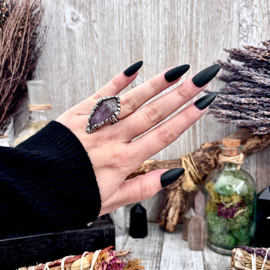 Raw Amethyst Crystal Ring Set in Fine Silver Size 5.5 / Foxlark Collection - One of a Kind