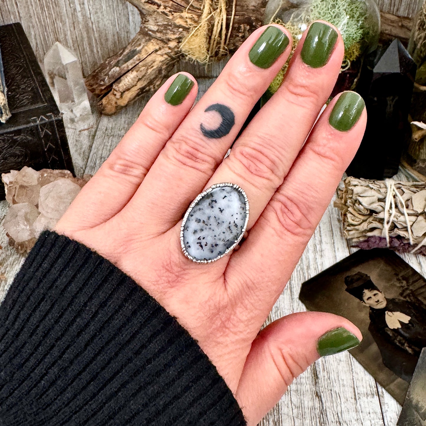Dendritic Agate Crystal Ring Fine Silver Size 9 / Foxlark Collection - One of a Kind