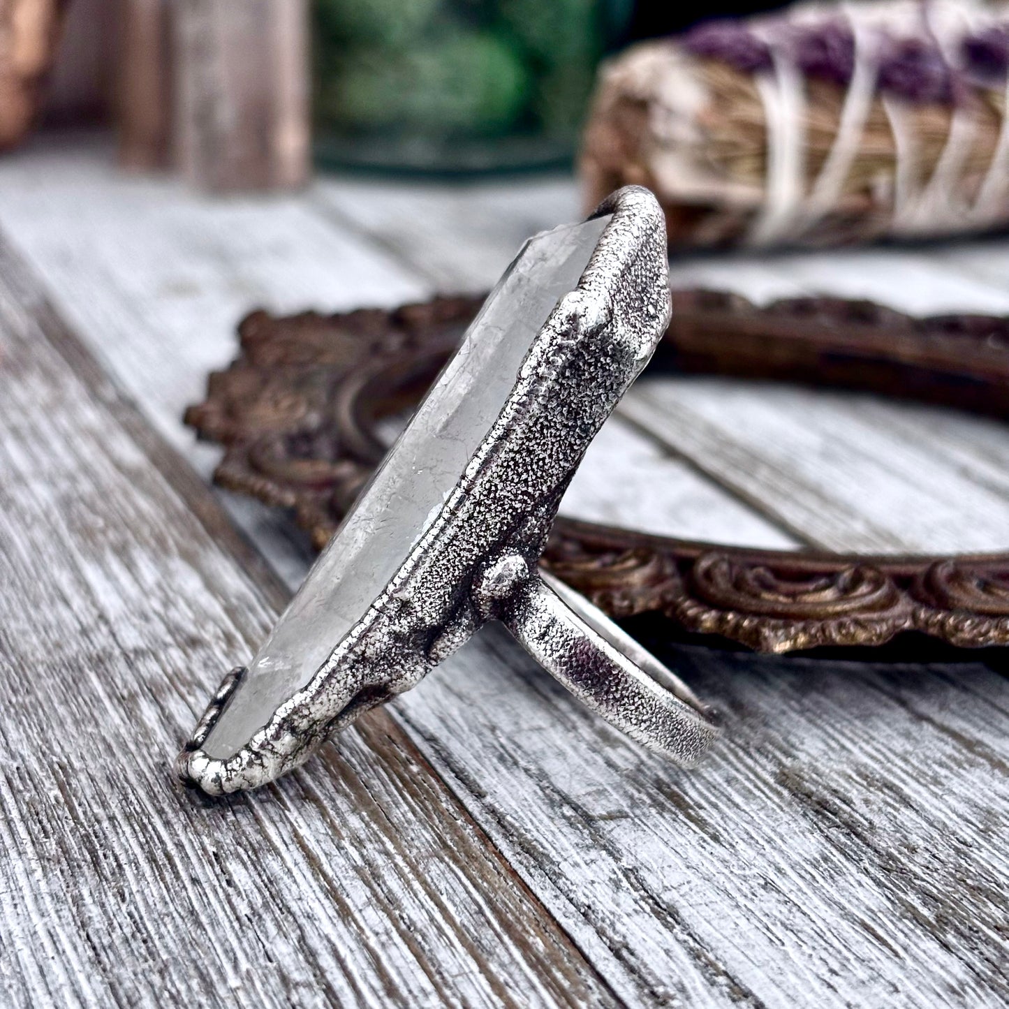 Raw Clear Quartz Crystal Ring Set in Fine Silver Size 8.5 / Foxlark Collection - One of a Kind