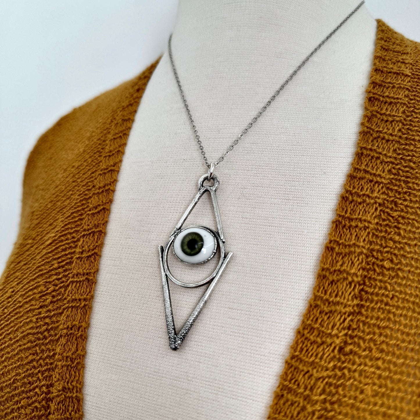 Moss & Moon Collection - Green Iris Glass Eye Necklace set Fine Silver /