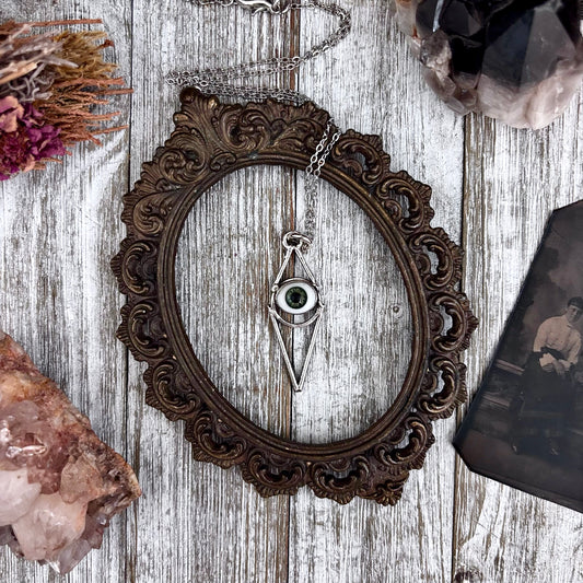 Moss & Moon Collection - Green Iris Glass Eye Necklace set Fine Silver /