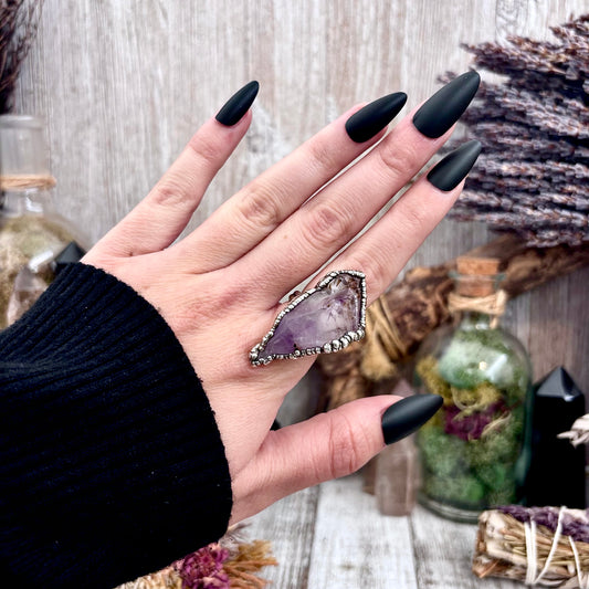 Raw Amethyst Crystal Ring Set in Fine Silver Size 6.5 / Foxlark Collection - One of a Kind