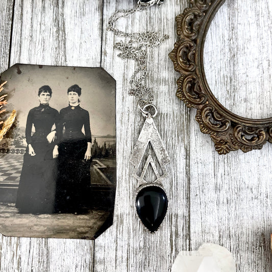 Moss & Moon Collection - Black Onyx Statement Necklace set in Fine Silver / One of a Kind - by Foxlark