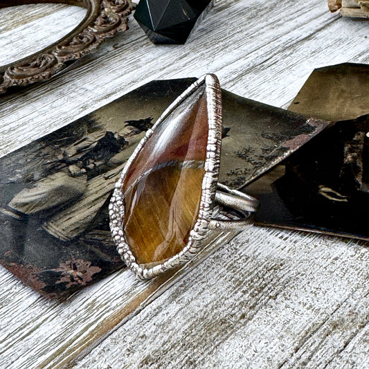 Tigers Eye Fine Silver Ring Size 10 / Foxlark Crystal Jewelry Collection