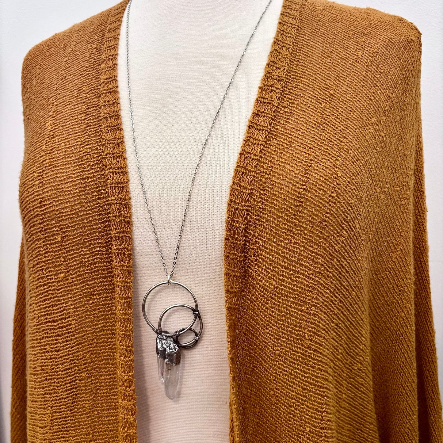 Big Raw Clear Quartz Crystal Necklace in Fine Silver / Foxlark Collection - One of a Kind