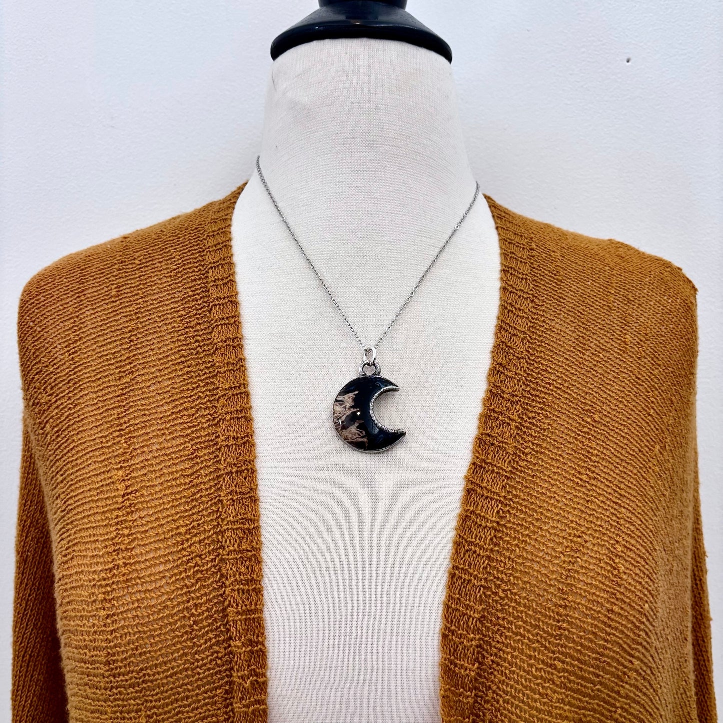 Fossilized Palm Root Crescent Moon Necklace in Fine Silver / Foxlark Collection - One of a Kind