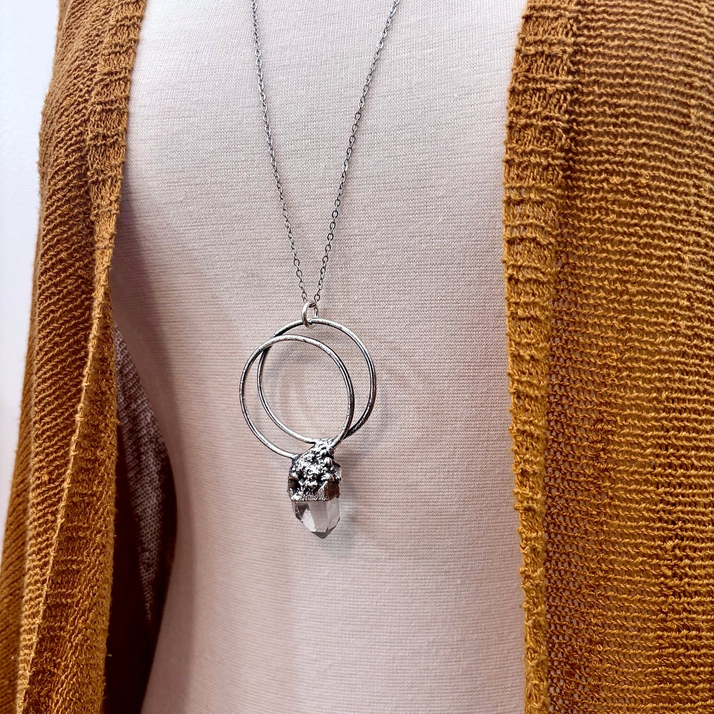 Big Raw Clear Quartz Crystal Necklace in Fine Silver / Foxlark Collection - One of a Kind