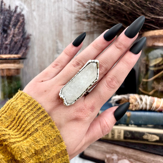 Raw Clear Quartz Crystal Ring Set in Fine Silver Size 8.5 / Foxlark Collection - One of a Kind