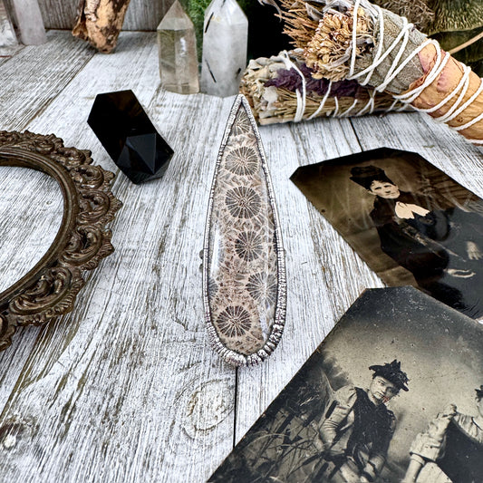 Big Fossilized Coral Crystal Ring Fine Silver Size 9.5 / Foxlark Collection - One of a Kind