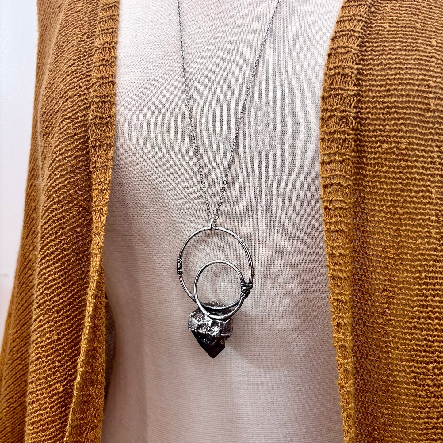 Raw Smoky Quartz Crystal Necklace in Fine Silver / Foxlark Collection - One of a Kind