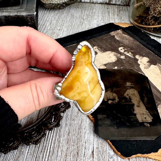 The Colossal Collection - Raw Baltic Amber Crystal Ring Fine Silver Size 10 / Foxlark Collection - One of a Kind