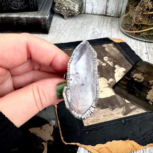 The Colossal Collection - Aqua Aura Quartz Crystal Ring Set in Fine Silver Size 8.5 / One of a Kind