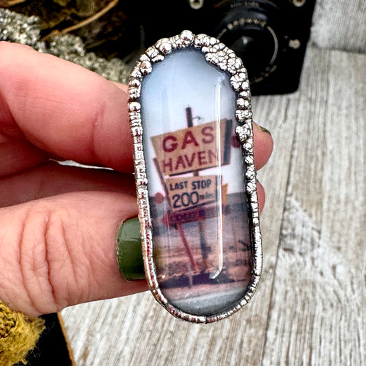 Road To Nowhere - Gas Station Road Sign Ring Fine Silver Size 6.5 / One of a Kind