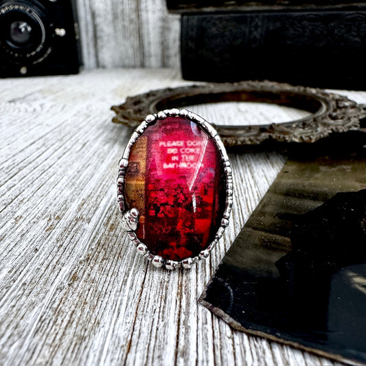 Road To Nowhere - Vintage "Please Don't Do C*ke In The Bathroom" Neon Sign Ring Fine Silver Size 9.5 / One of a Kind