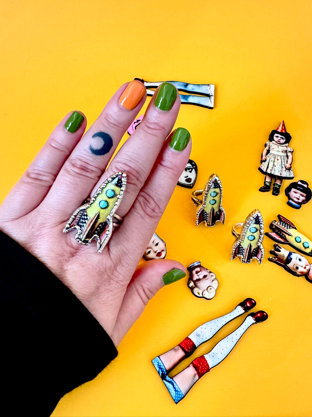 rocket statement ring, fine silver, weird jewelry