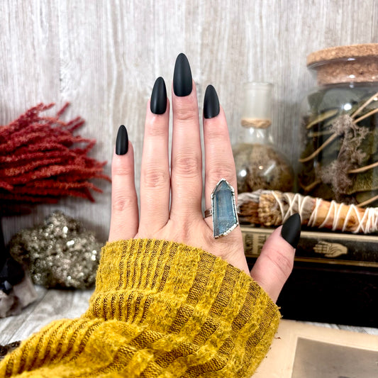 Aqua Aura Quartz Crystal Ring Set in Fine Silver Size 7 / Foxlark Collection - One of a Kind