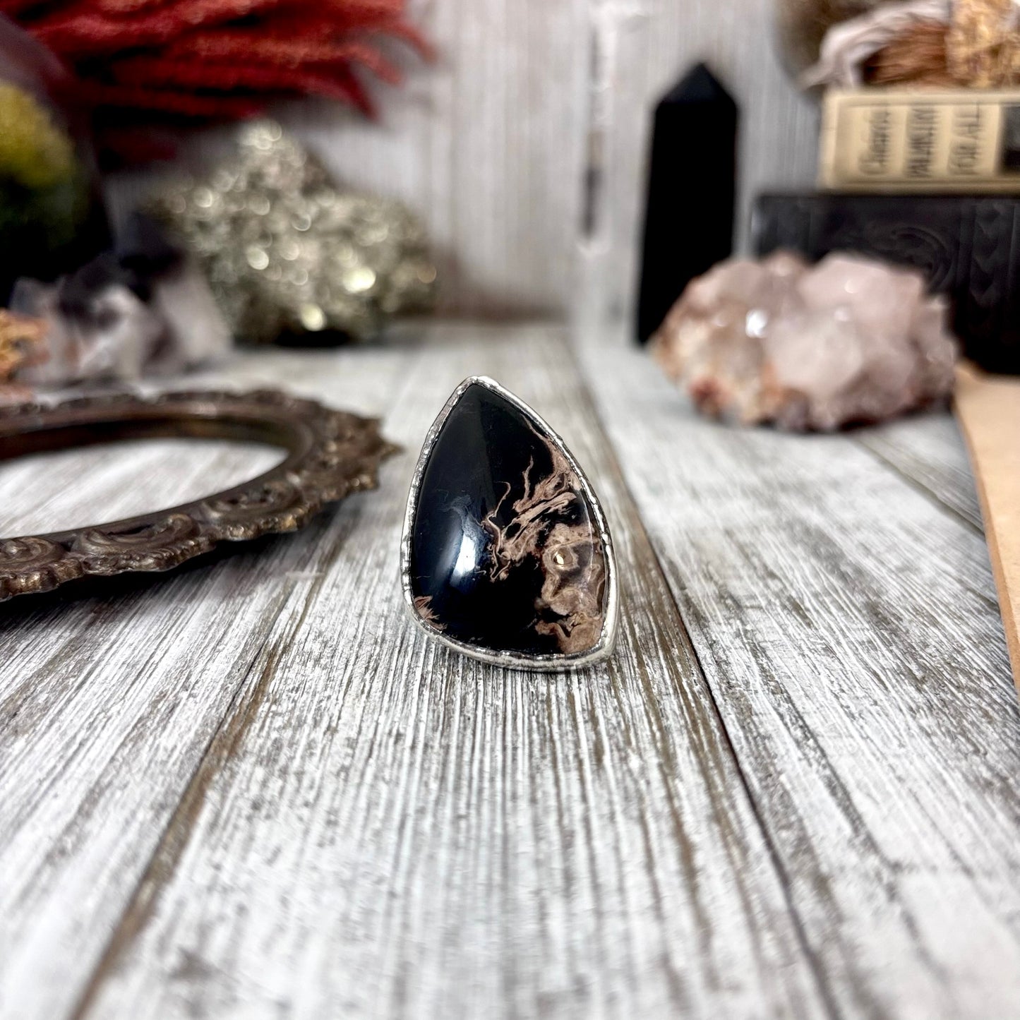 Fossilized Palm Root Crystal Ring Fine Silver Size 5.5 / Foxlark Collection - One of a Kind
