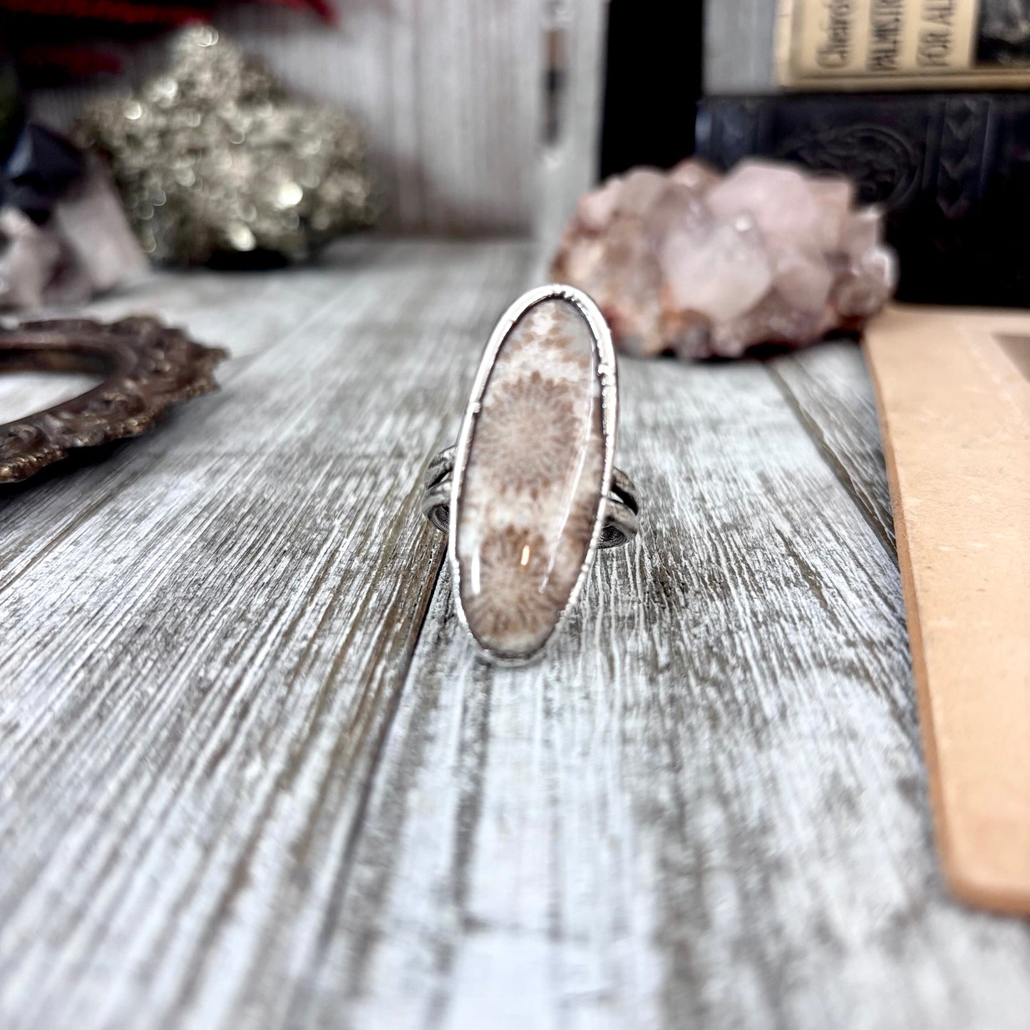 Fossilized Coral Crystal Ring Fine Silver Size 10/ Foxlark Collection - One of a Kind