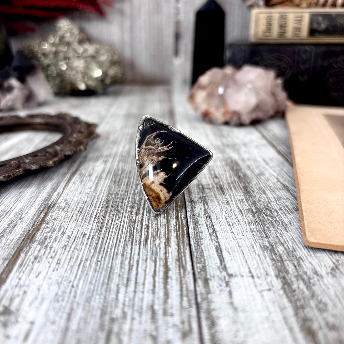 Fossilized Palm Root Crystal Ring Fine Silver Size 6.5 / Foxlark Collection - One of a Kind
