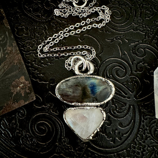 Multi Stone Labradorite Rainbow Moonstone Necklace Silver / Foxlark Collection