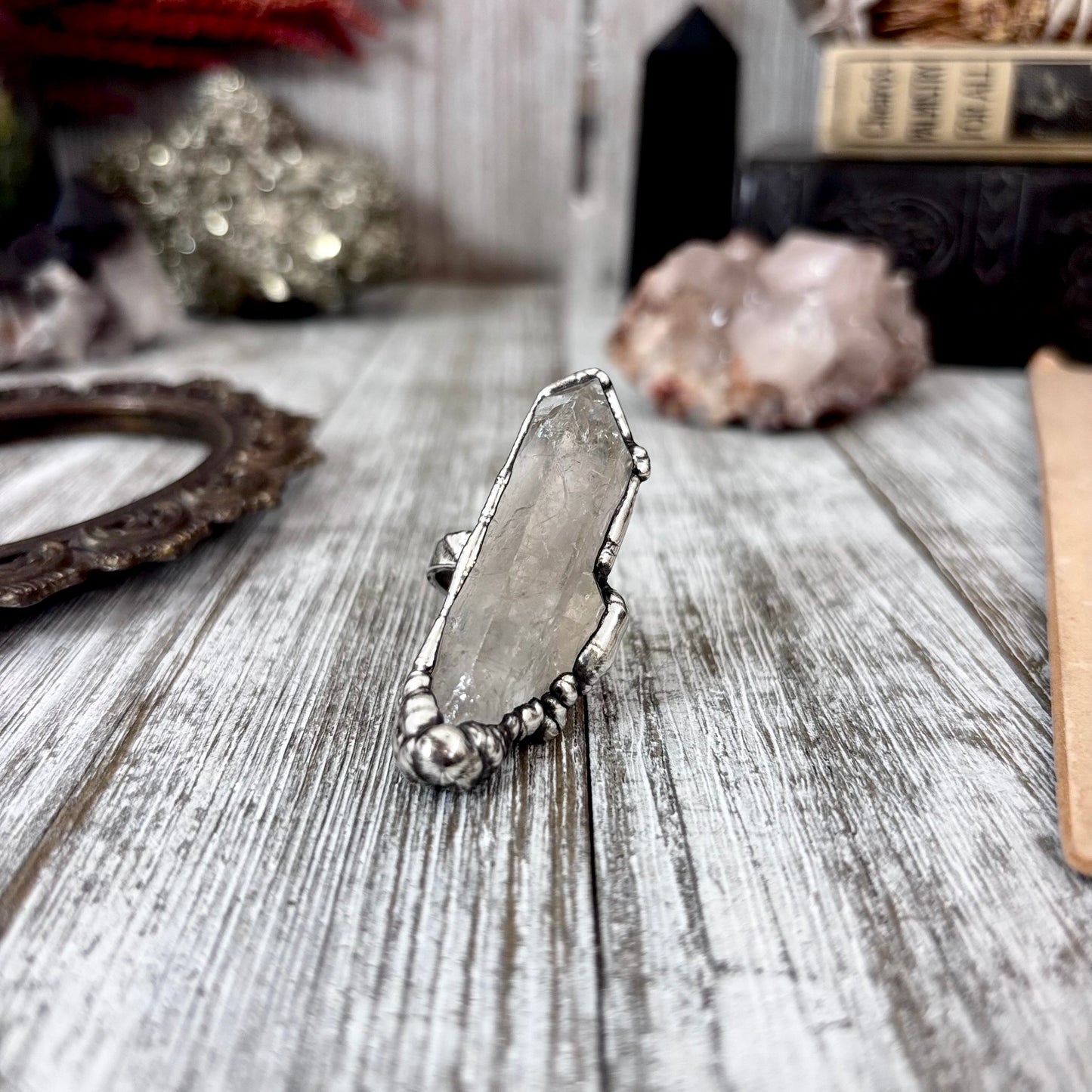 Raw Clear Quartz Crystal Ring Fine Silver Size 6.5 / Foxlark Collection - One of a Kind