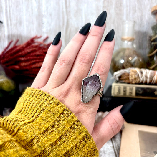 Raw Amethyst Crystal Ring Fine Silver Size 7 / Foxlark Collection - One of a Kind