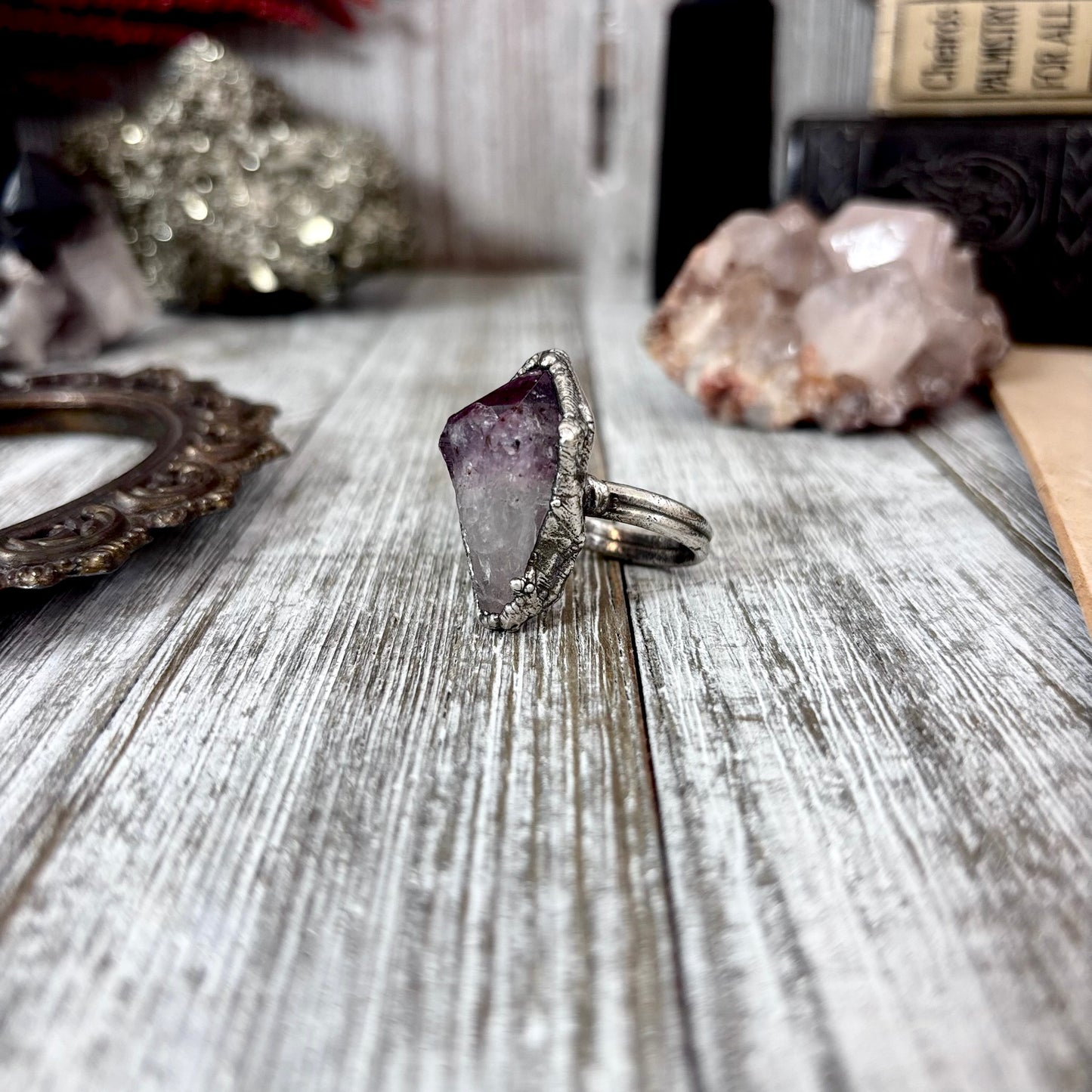 Raw Amethyst Crystal Ring Fine Silver Size 7 / Foxlark Collection - One of a Kind