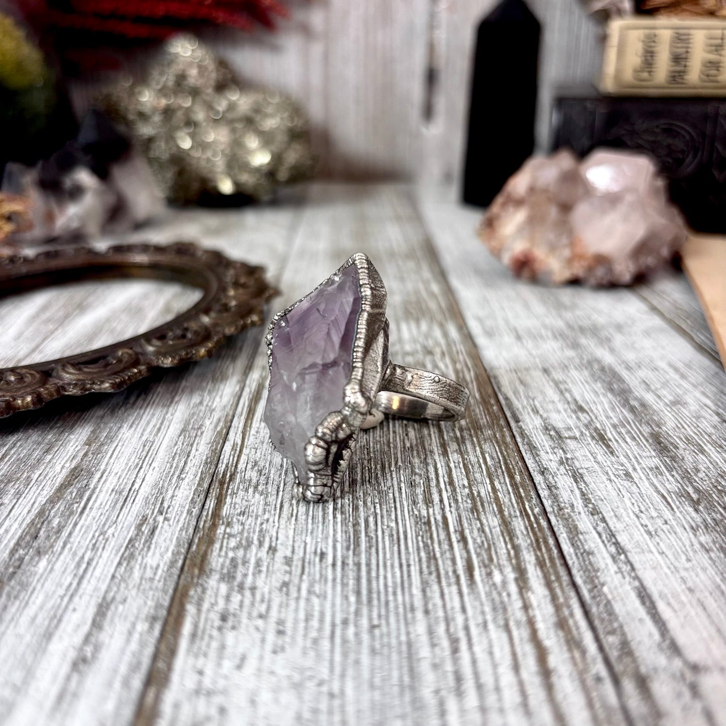 Raw Amethyst Crystal Ring Fine Silver Size 9 / Foxlark Collection - One of a Kind