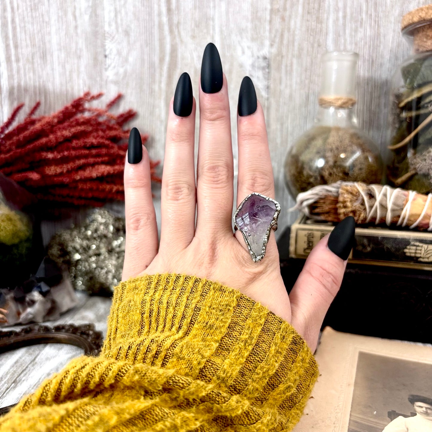 Raw Amethyst Crystal Ring Fine Silver Size 6.5 / Foxlark Collection - One of a Kind