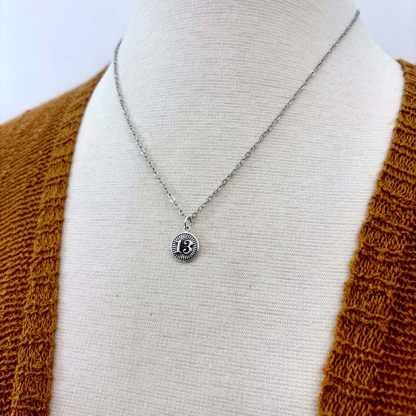 Tiny Talisman Collection - Sterling Silver Thirteen Necklace Pendant 0.5in /