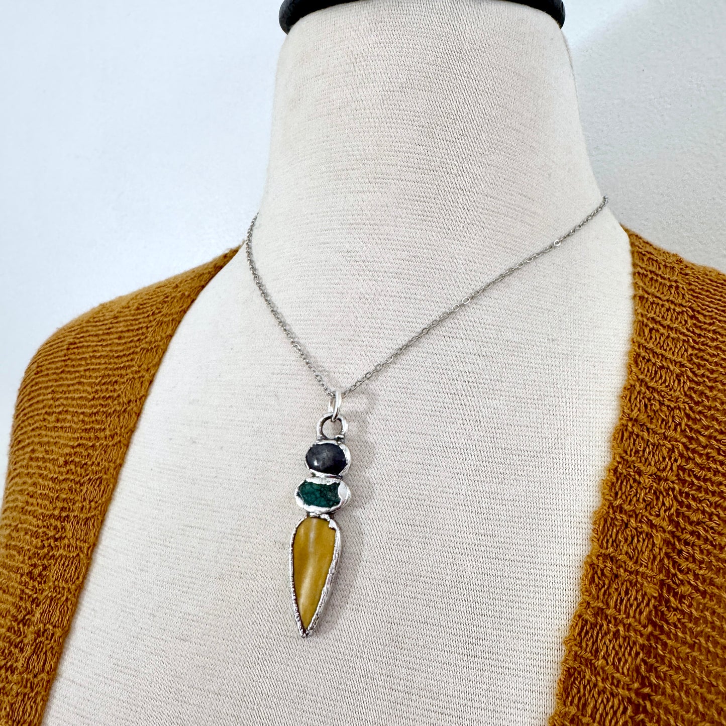 Multi Stone Star Ruby Turquoise Mookaite Crystal Necklace Fine Silver / Foxlark Collection