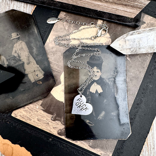 Hand Stamped FUCK OFF Heart Necklace