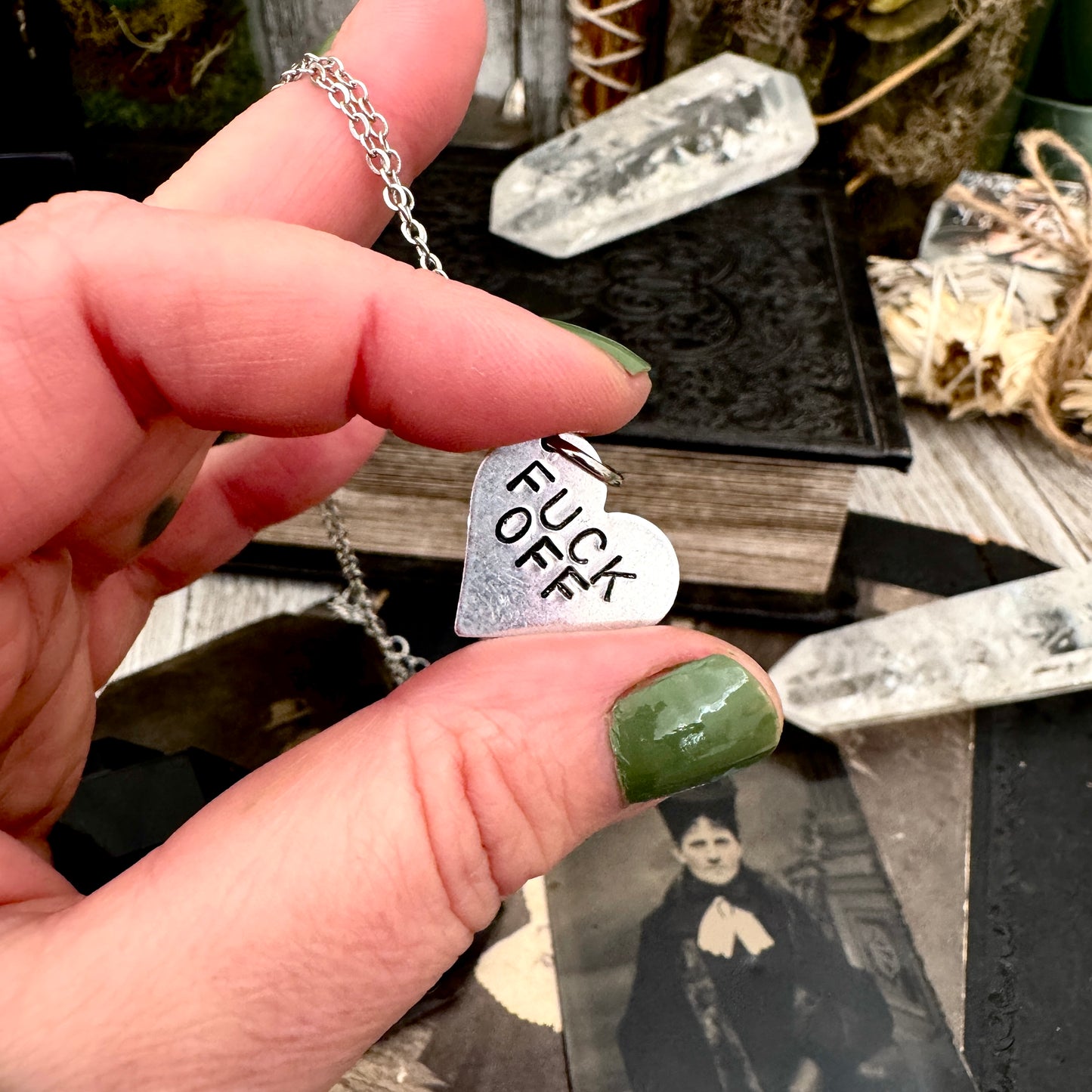 Hand Stamped FUCK OFF Heart Necklace