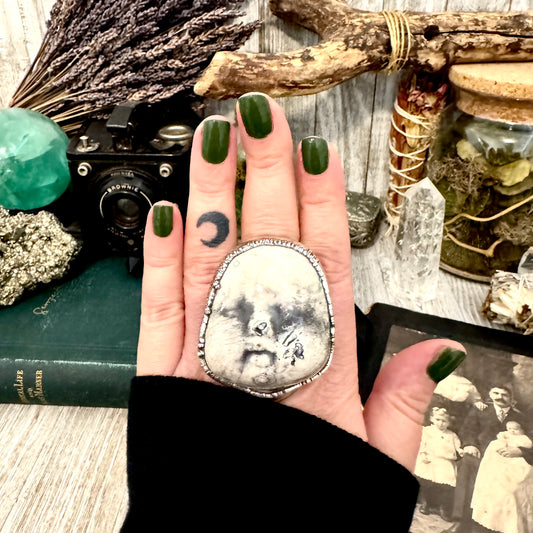 Ceramic Baby Doll Head Ring Fine Silver Size 9 / Foxlark Collection - One of a Kind