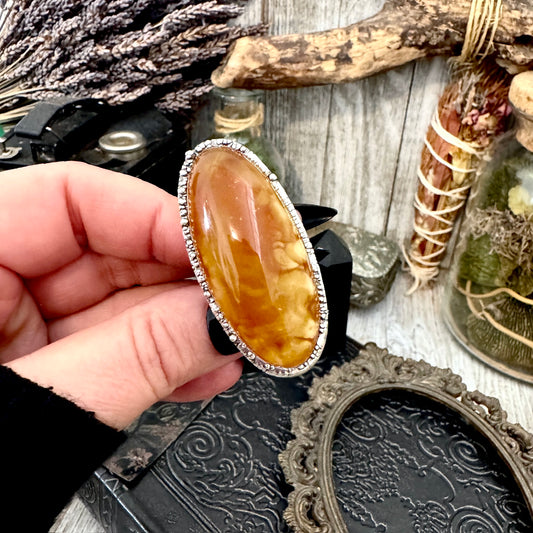 Baltic Amber Crystal Ring Fine Silver Size 9 / Foxlark Collection - One of a Kind