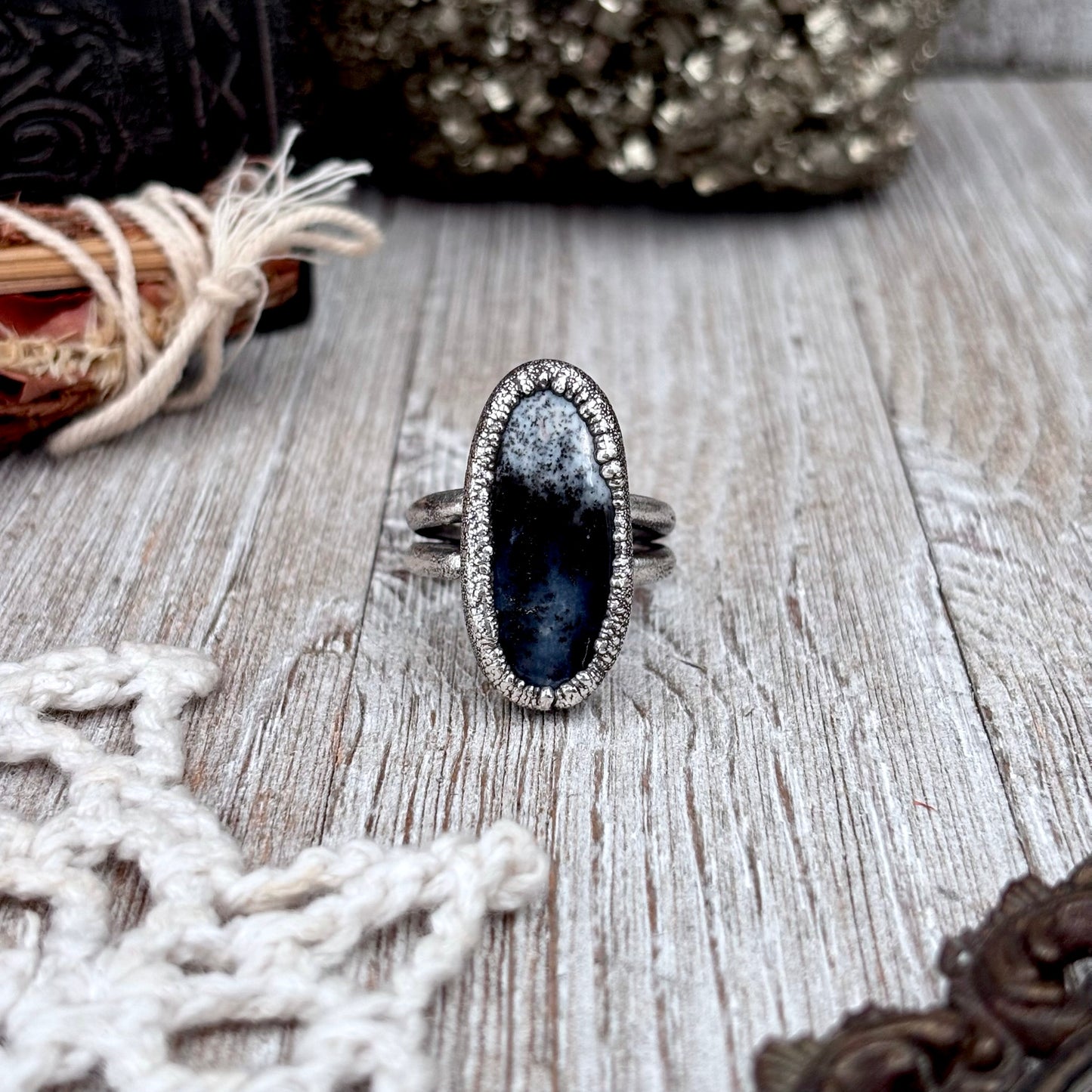 Dendritic Agate Crystal Ring Fine Silver Size 9.5 / Foxlark Collection - One of a Kind