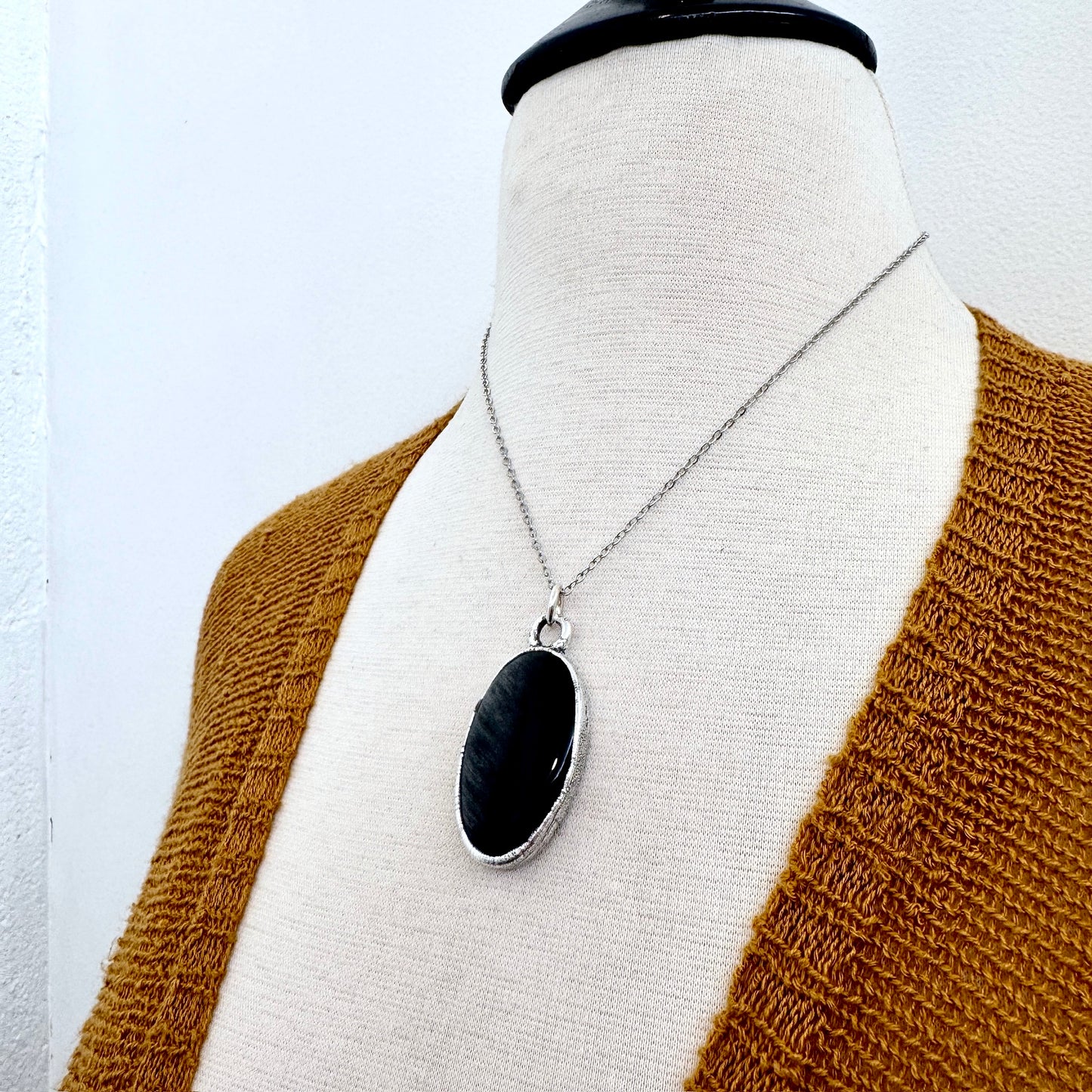 Silver Sheen Obsidian Necklace in Fine Silver / Foxlark Collection - One of a Kind