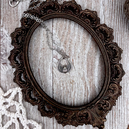 Tiny Talisman Collection - Sterling Silver Scarab Necklace Pendant /