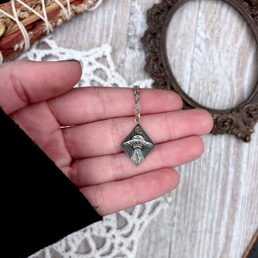 Tiny Talisman Collection - Sterling Silver UFO Abduction Necklace Pendant /