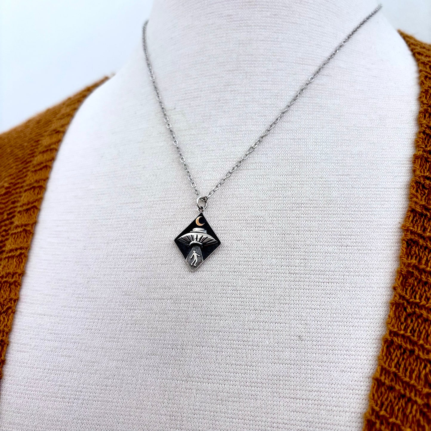 Tiny Talisman Collection - Sterling Silver UFO Abduction Necklace Pendant /
