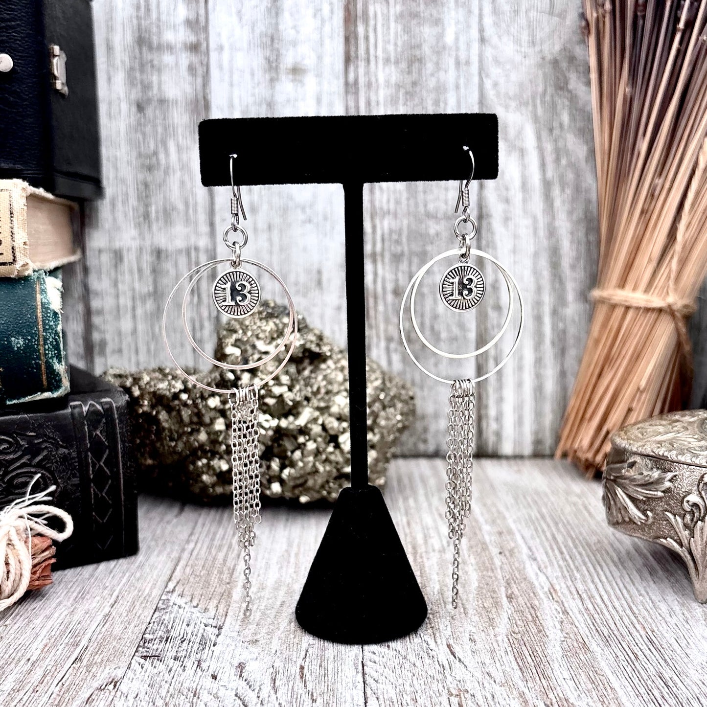 Sterling Silver Thirteen Hoop Fringe Earrings / Long Dangle Witchy Earrings