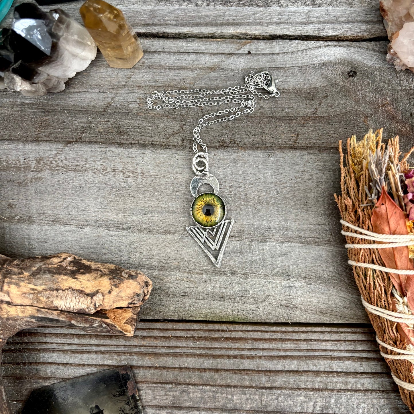 Moss & Moon Collection - Green Glass Eye Necklace set Fine Silver