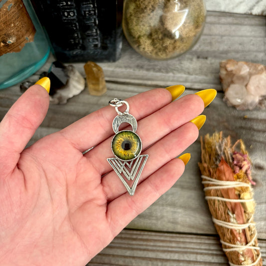 Moss & Moon Collection - Green Glass Eye Necklace set Fine Silver